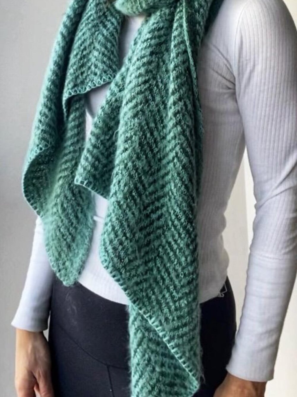 Free People Green Chevron Recycled Blend Blanket Scarf
